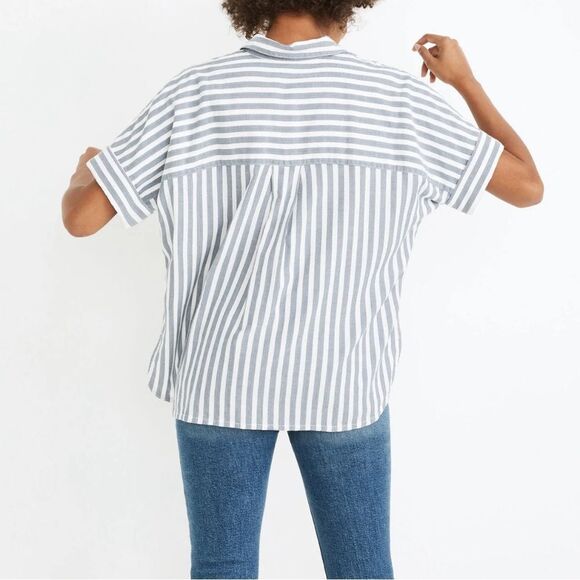 Madewell Daily Shirt In Stripe Short Sleeve Button Front Blue White Size Small - Picture 3 of 10